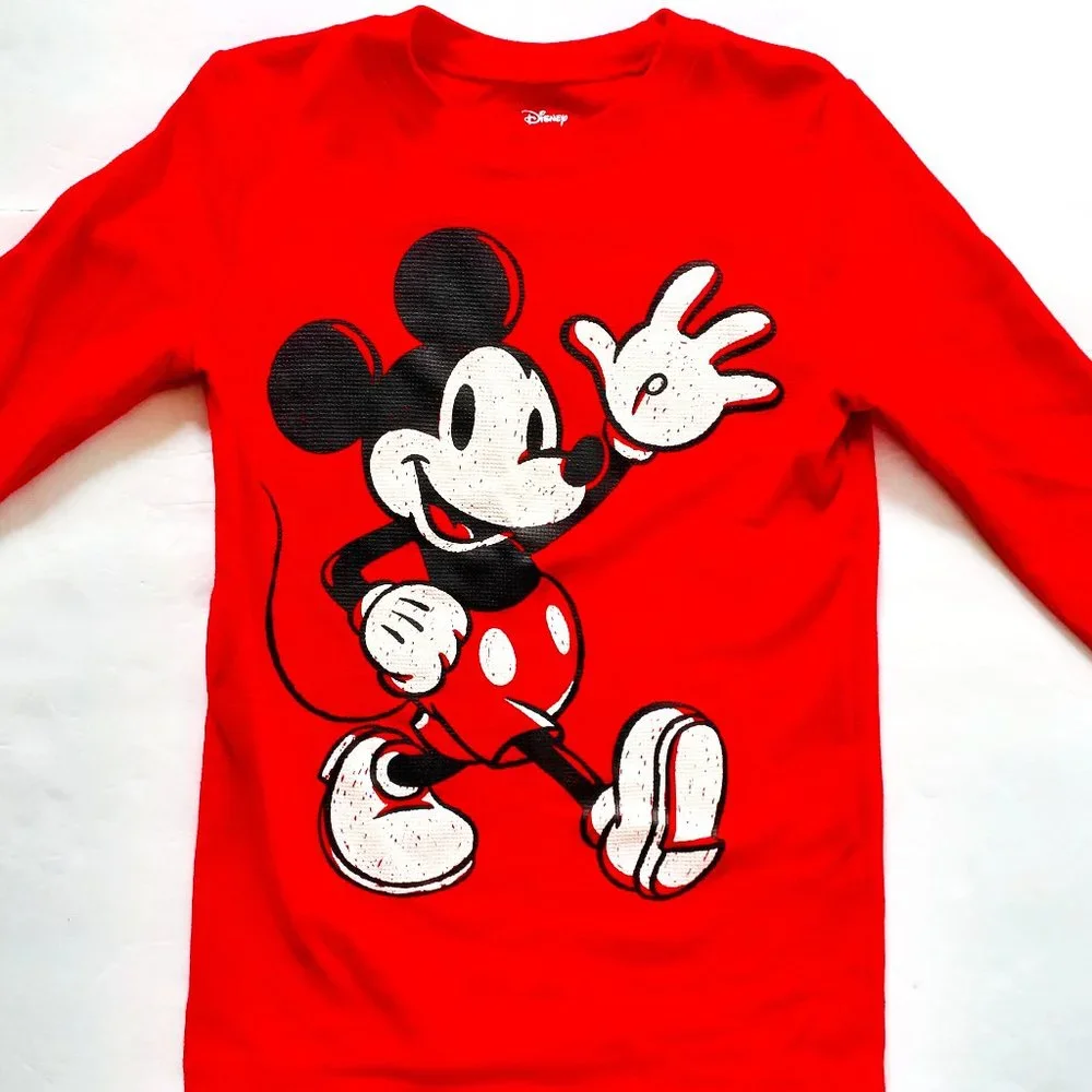 Jumping Beans Boys T-Shirt Mickey Mouse Red Long Sleeve Waffle Thermal Size 8